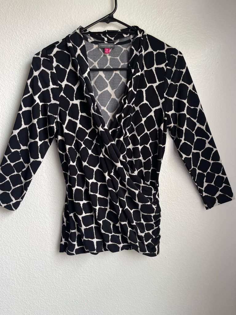 Vince Camuto Black & White Surplice Print Wrap Blouse Size M